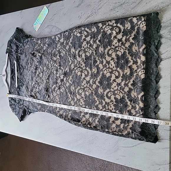 ALMOST FAMOUS Lace Overlaying Beige Spaghetti Strap Dress Blk L Juniors NWT - Picture 9 of 16